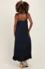 Navy Scallop Trim Shoulder Tie Maternity Maxi Dress sold by Pinkblush