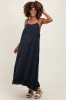 Navy Scallop Trim Shoulder Tie Maternity Maxi Dress sold by Pinkblush