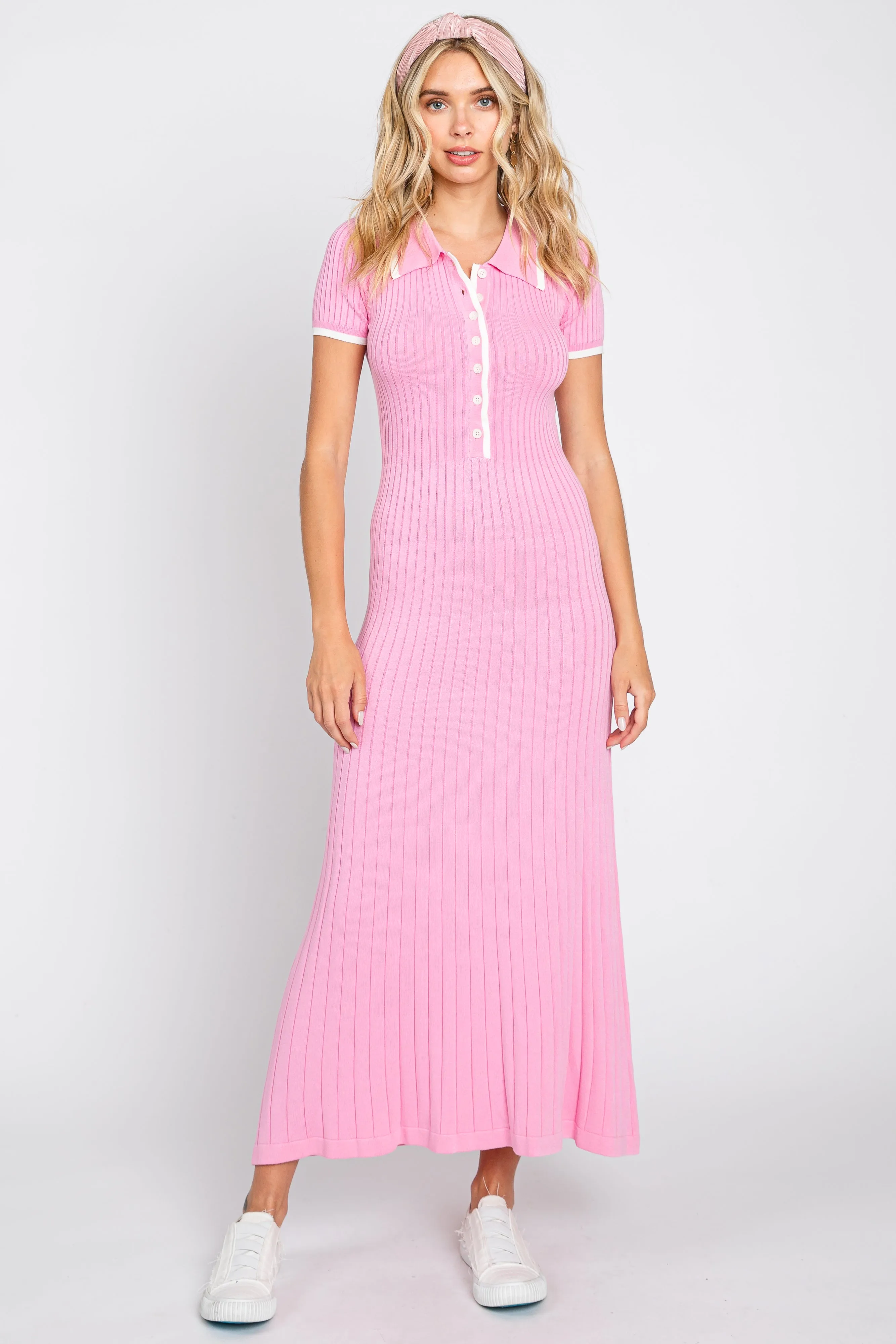 Pink Collared Knit Midi Dress sold by Pinkblush