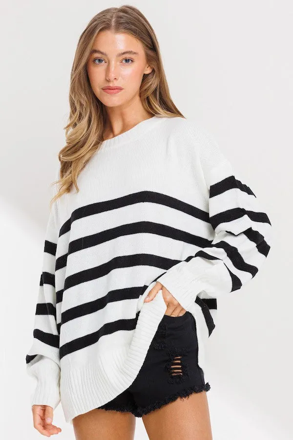 Ivory Striped Oversized Side Slit Maternity Sweater sold by Pinkblush product image thumbnail 4