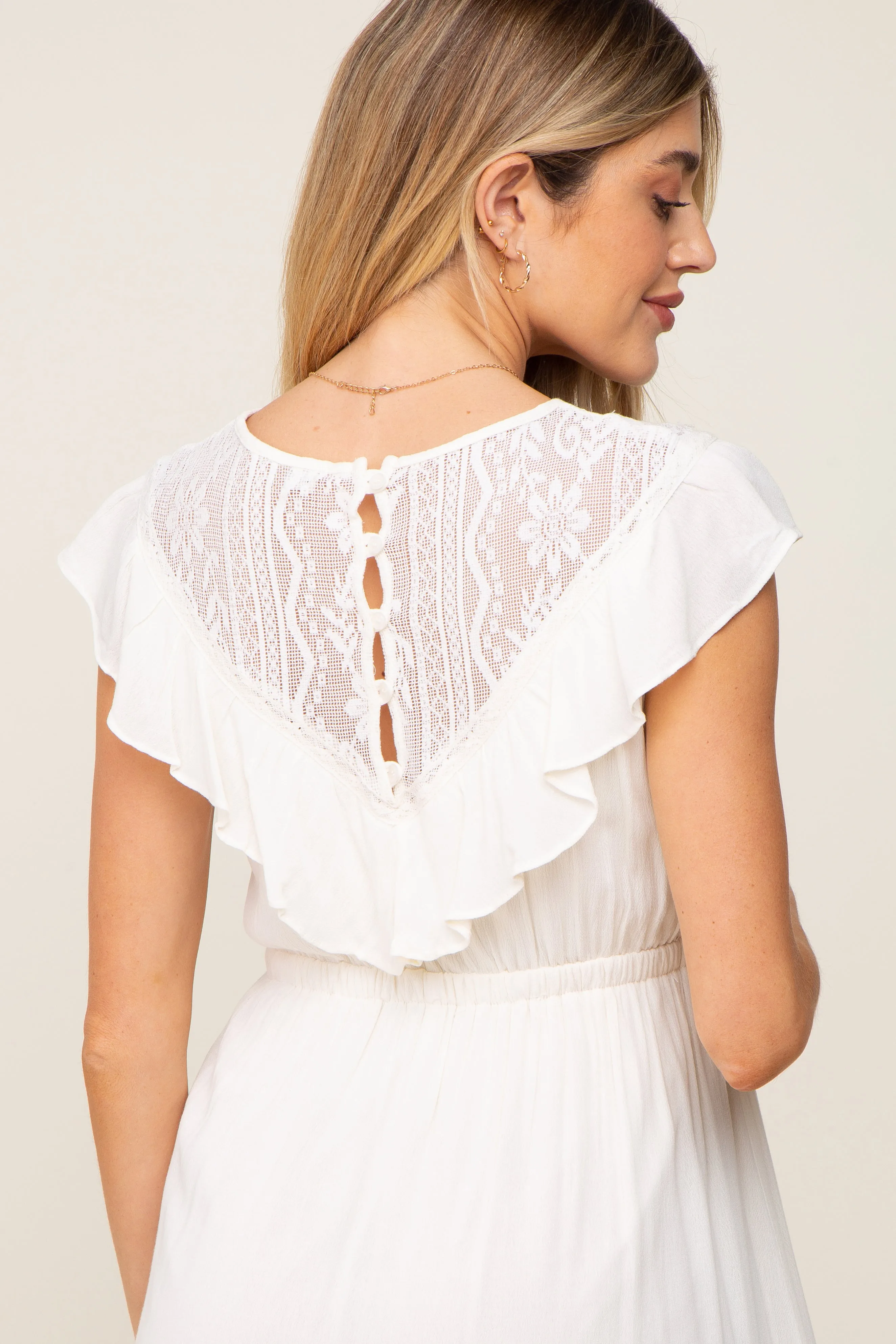 Ivory Lace Inset Ruffle Maternity Midi Dress sold by Pinkblush product image thumbnail 5