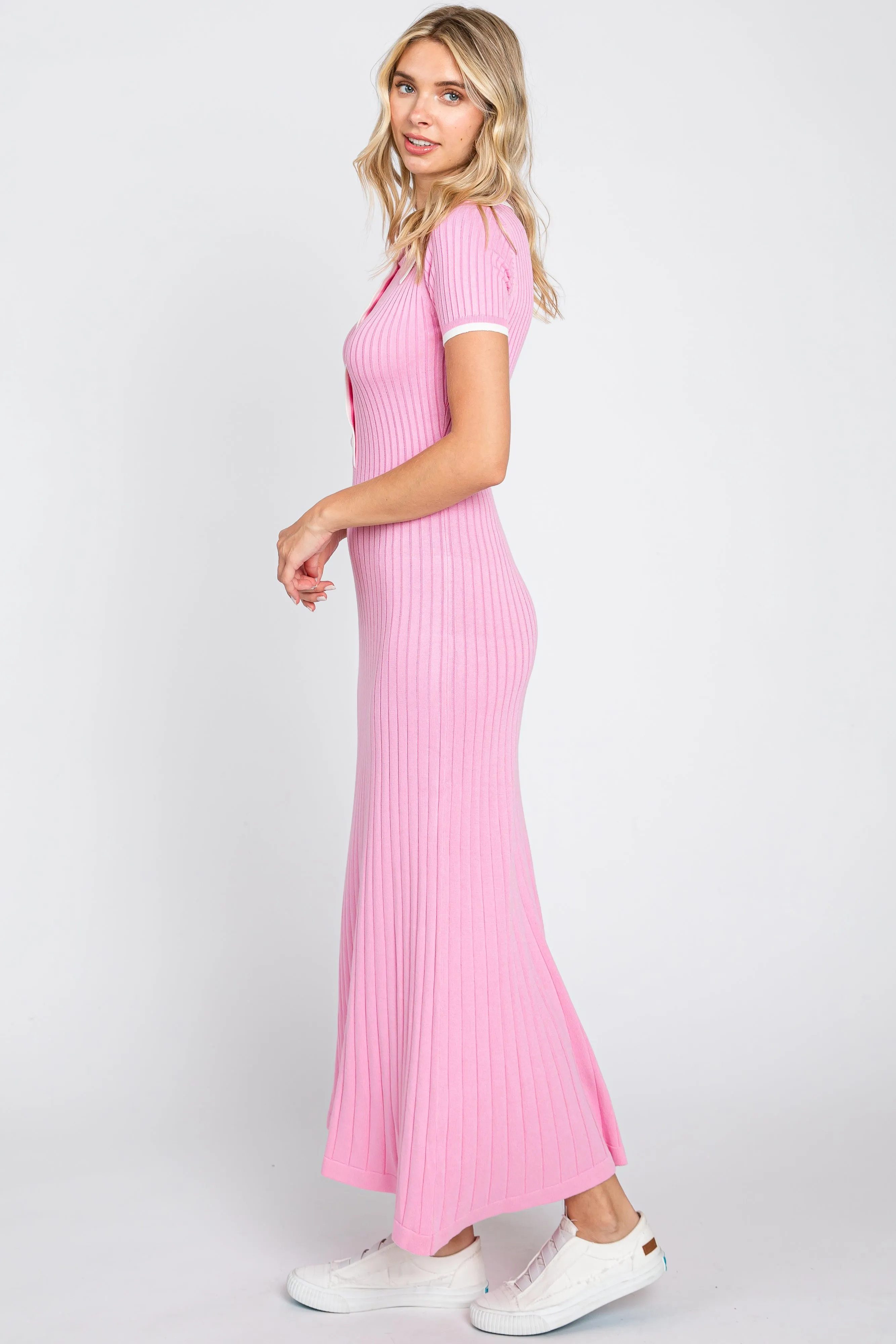 Pink Collared Knit Midi Dress sold by Pinkblush product image thumbnail 2