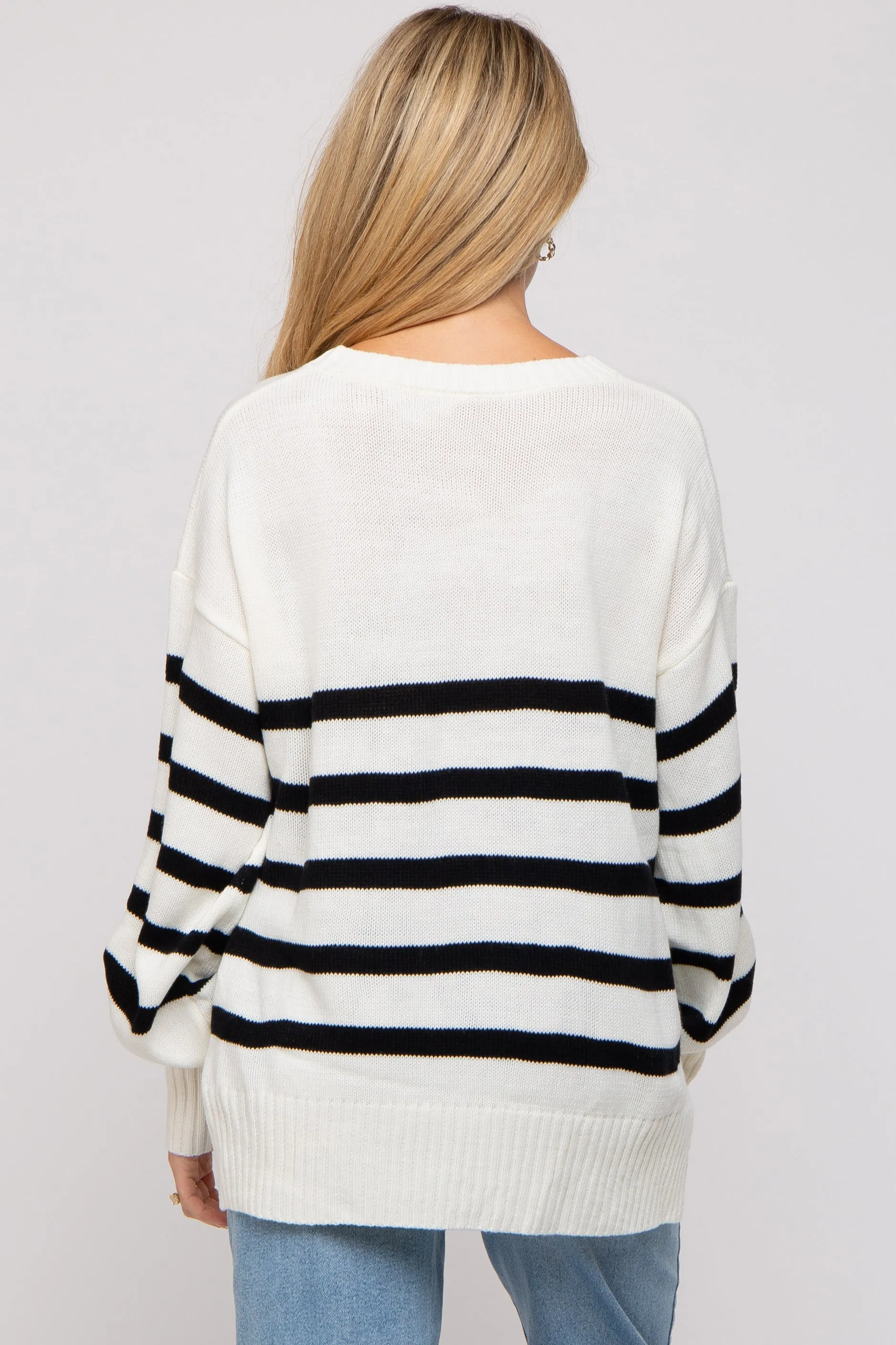 Ivory Striped Oversized Side Slit Maternity Sweater sold by Pinkblush product image thumbnail 2
