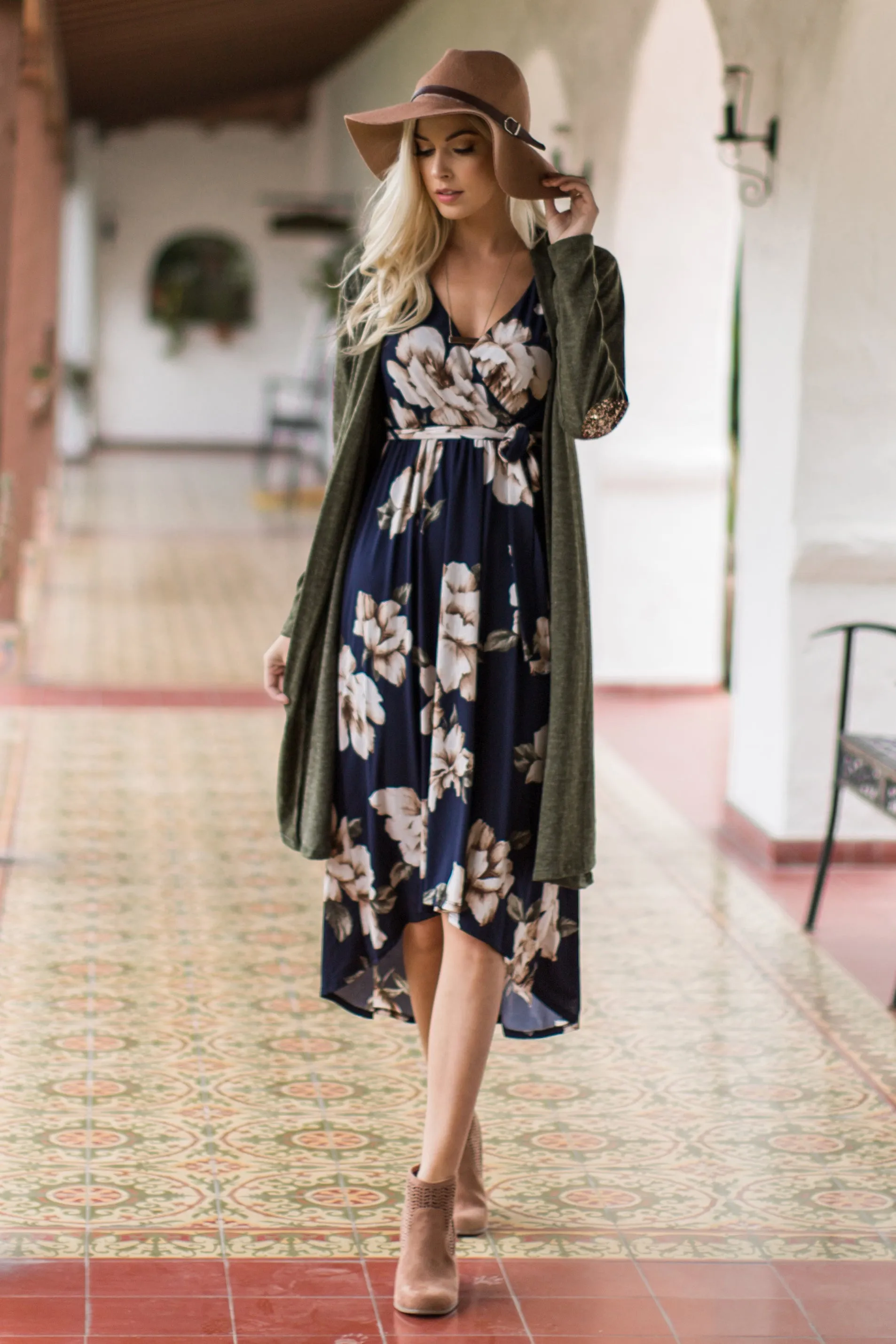 PinkBlush Navy Blue Floral Hi-Low Wrap Dress sold by Pinkblush product image thumbnail 4