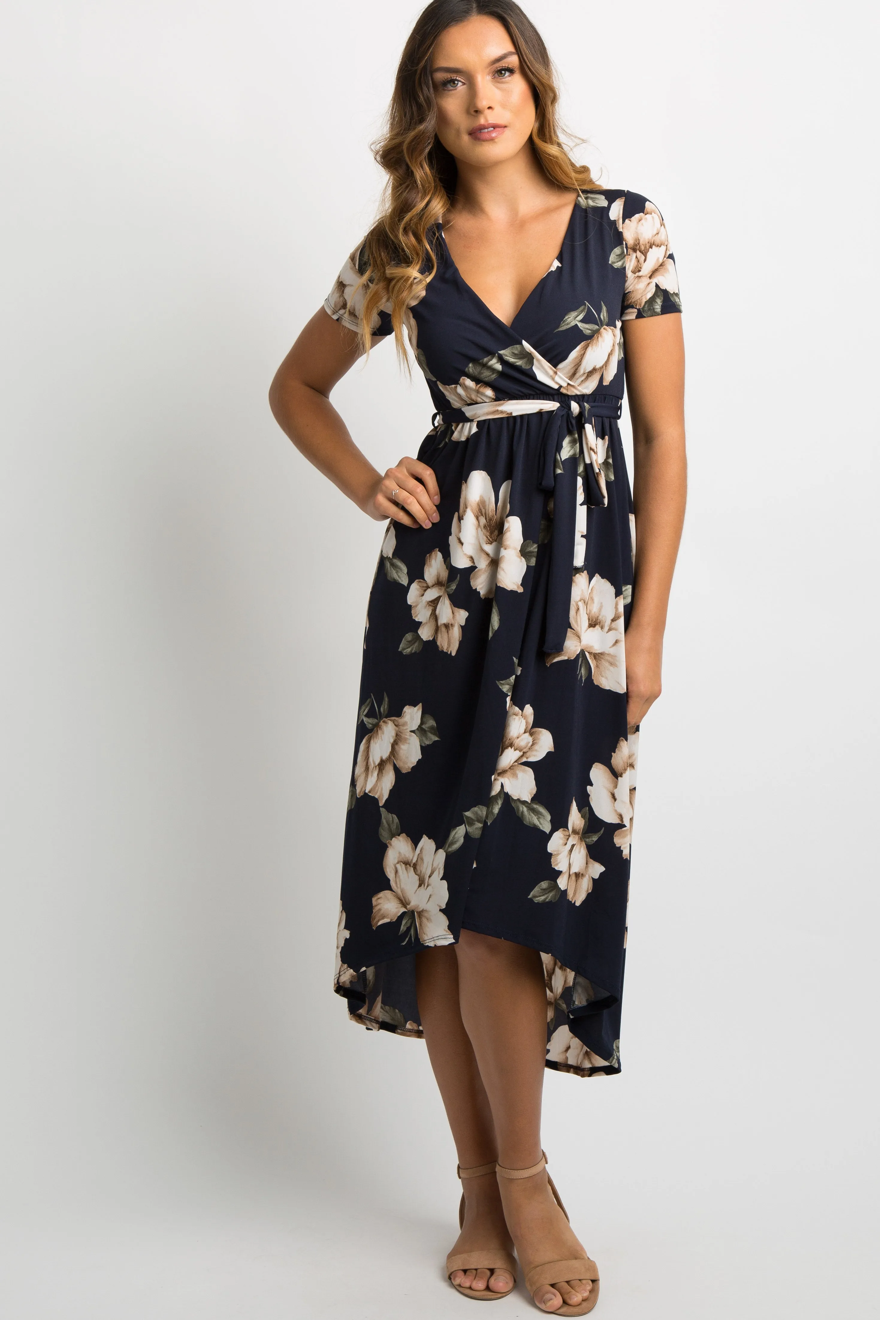 PinkBlush Navy Blue Floral Hi-Low Wrap Dress sold by Pinkblush