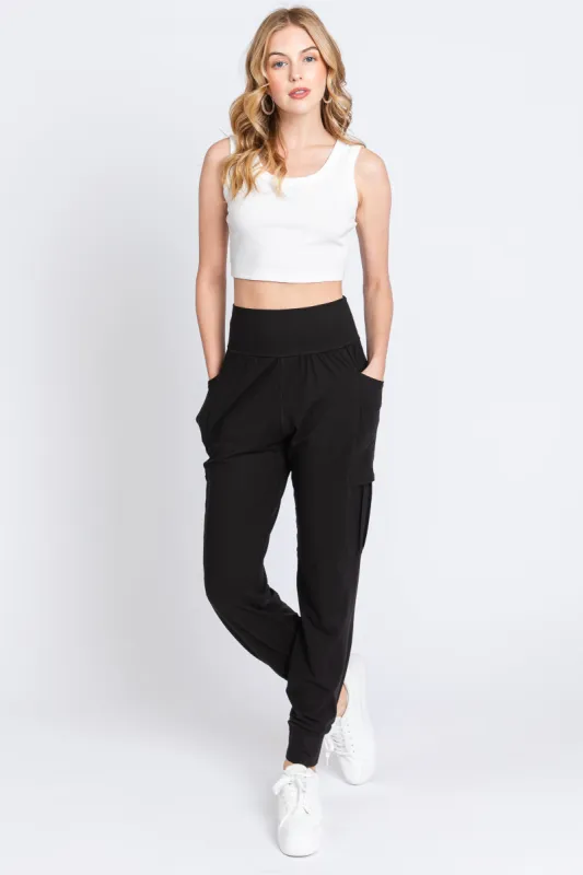 Black Cargo Pocket Jogger Pants sold by Pinkblush