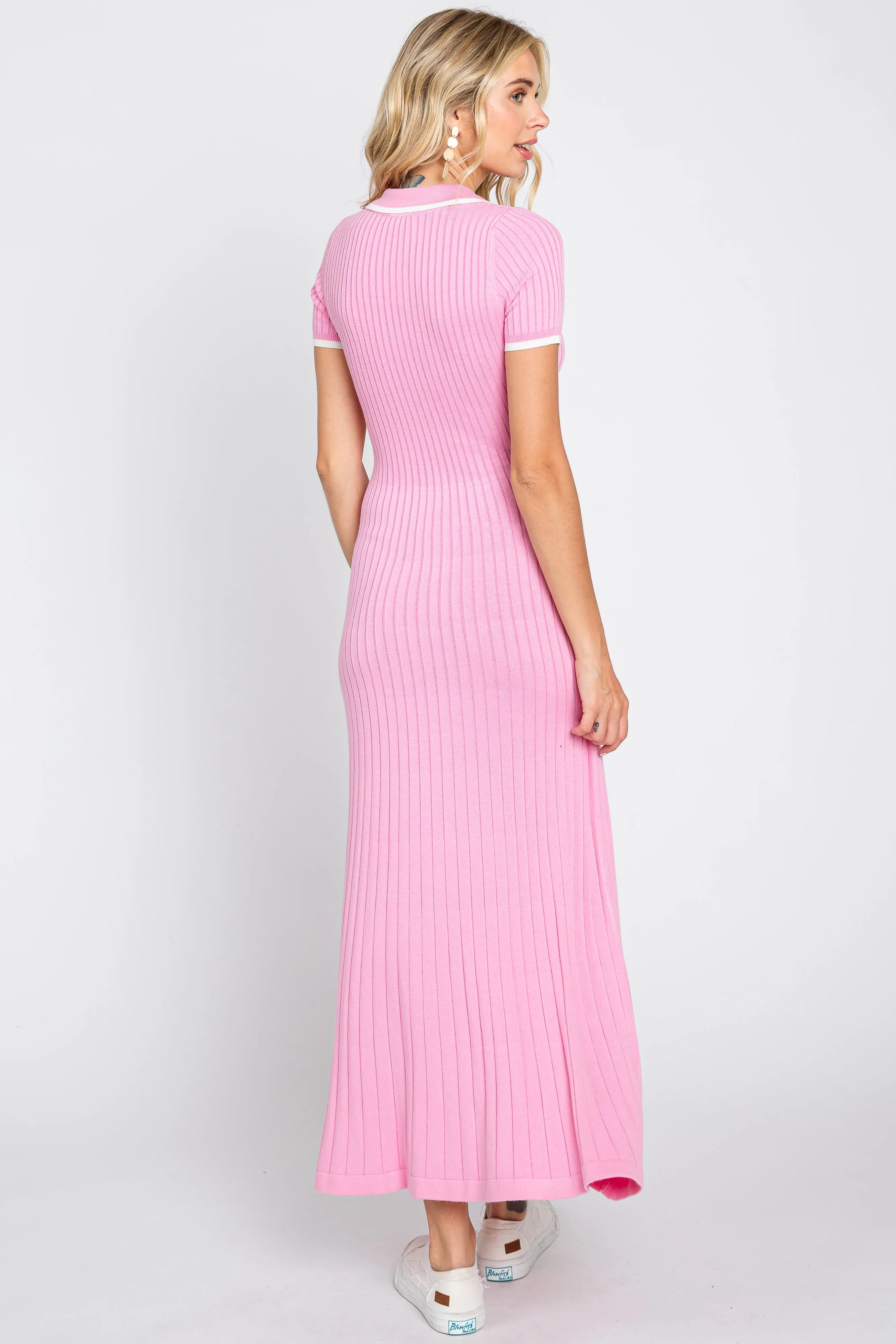 Pink Collared Knit Midi Dress sold by Pinkblush product image thumbnail 3