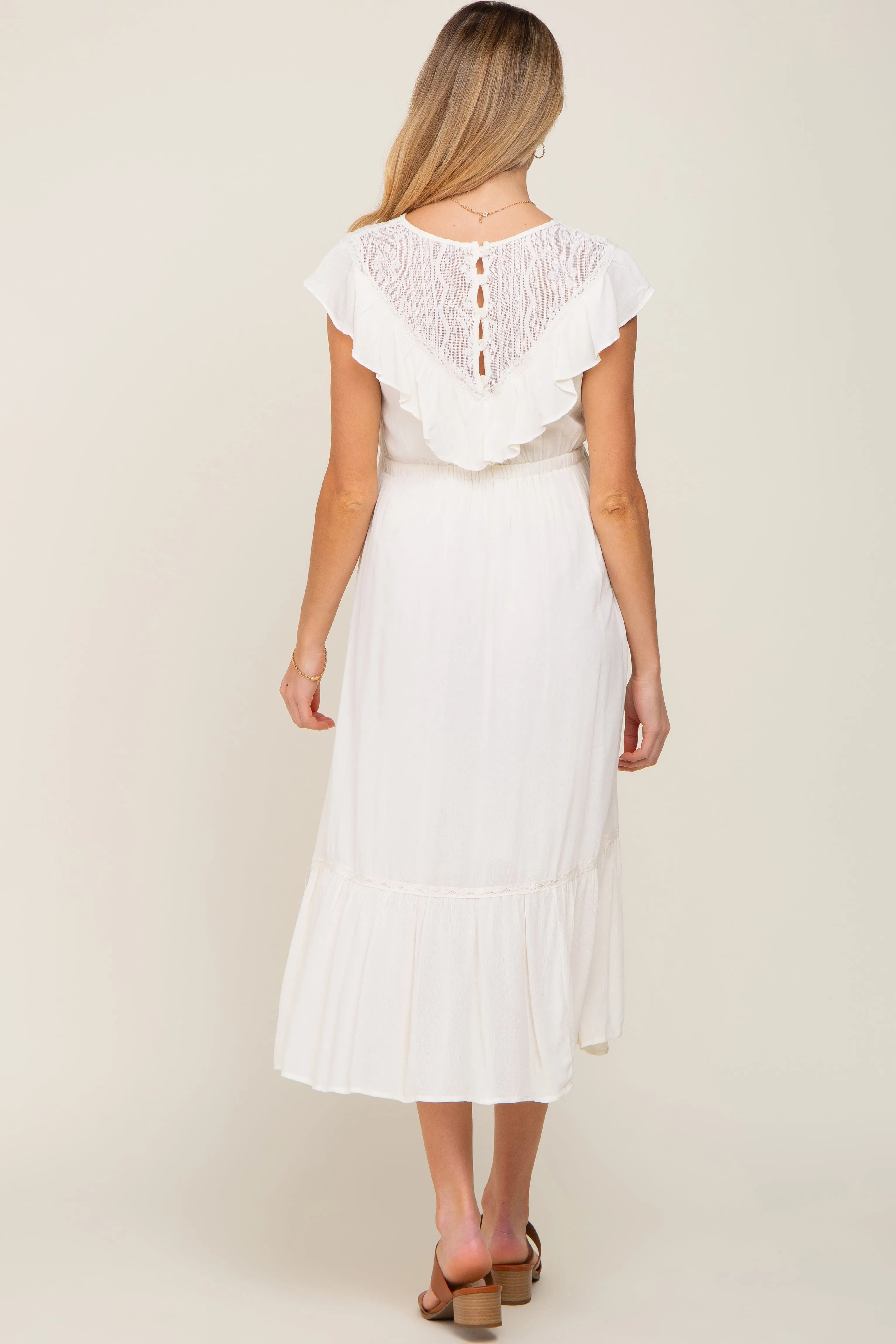 Ivory Lace Inset Ruffle Maternity Midi Dress sold by Pinkblush product image thumbnail 4