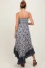 Navy Blue Floral Smocked Handkerchief Hem Maternity Maxi Dress sold by Pinkblush