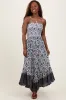 Navy Blue Floral Smocked Handkerchief Hem Maternity Maxi Dress sold by Pinkblush