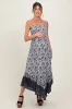 Navy Blue Floral Smocked Handkerchief Hem Maternity Maxi Dress sold by Pinkblush