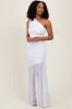 White Ruched Mesh One Shoulder Maternity Maxi Dress sold by Pinkblush