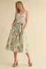 Green Floral Button Front Sash Tie Midi Dress sold by Pinkblush
