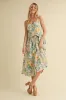 Green Floral Button Front Sash Tie Midi Dress sold by Pinkblush
