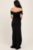 Black Foldover Off Shoulder Ruched High Slit Maternity Maxi Dress sold by Pinkblush