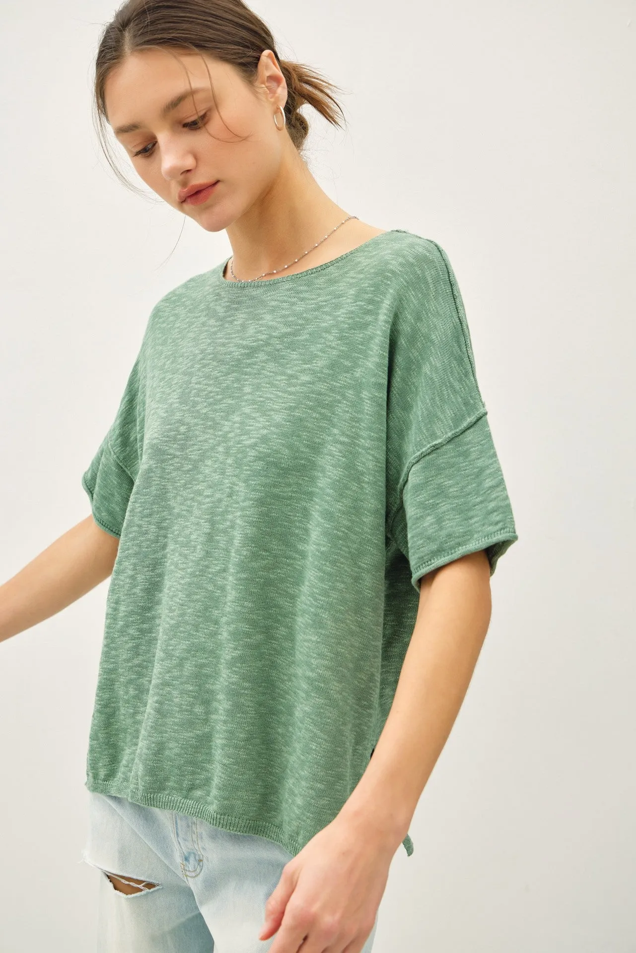 Green Knit Drop Shoulder Short Sleeve Maternity Top sold by Pinkblush product image thumbnail 4