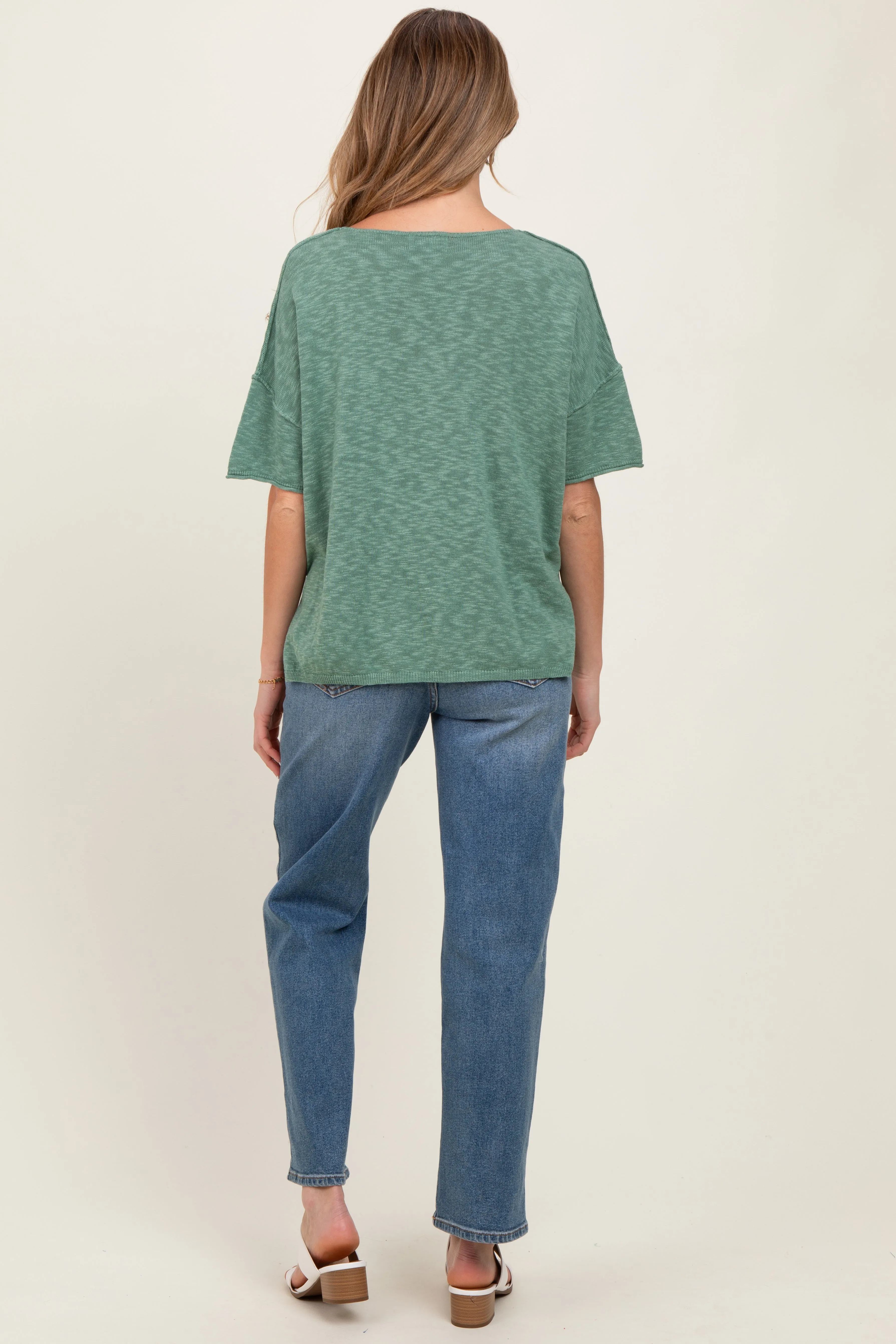 Green Knit Drop Shoulder Short Sleeve Maternity Top sold by Pinkblush product image thumbnail 3