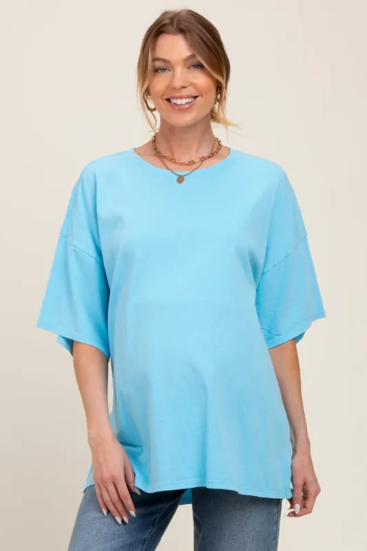 Aqua Blue Mineral Washed Oversized Maternity T-Shirt sold by Pinkblush