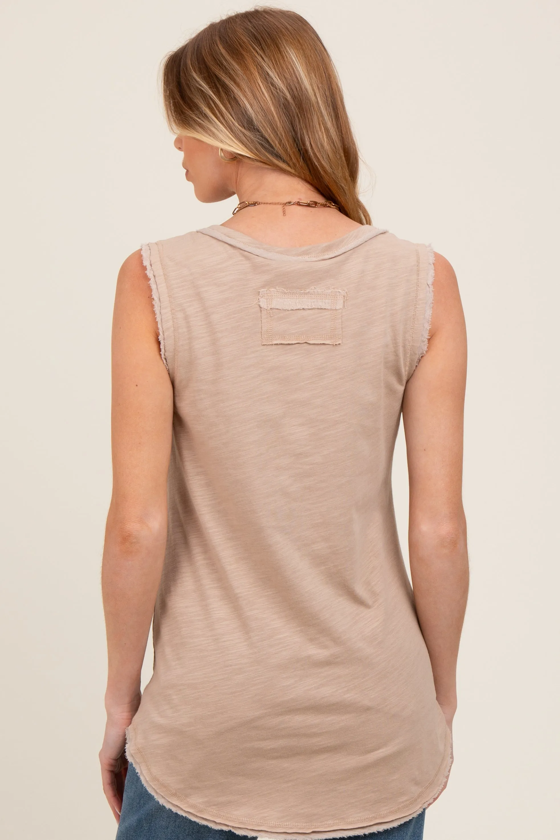 Beige Raw Hem Button Detail Sleeveless Maternity Top sold by Pinkblush product image thumbnail 4