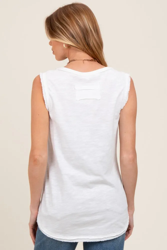 White Raw Hem Button Detail Sleeveless Maternity Top sold by Pinkblush product image thumbnail 4