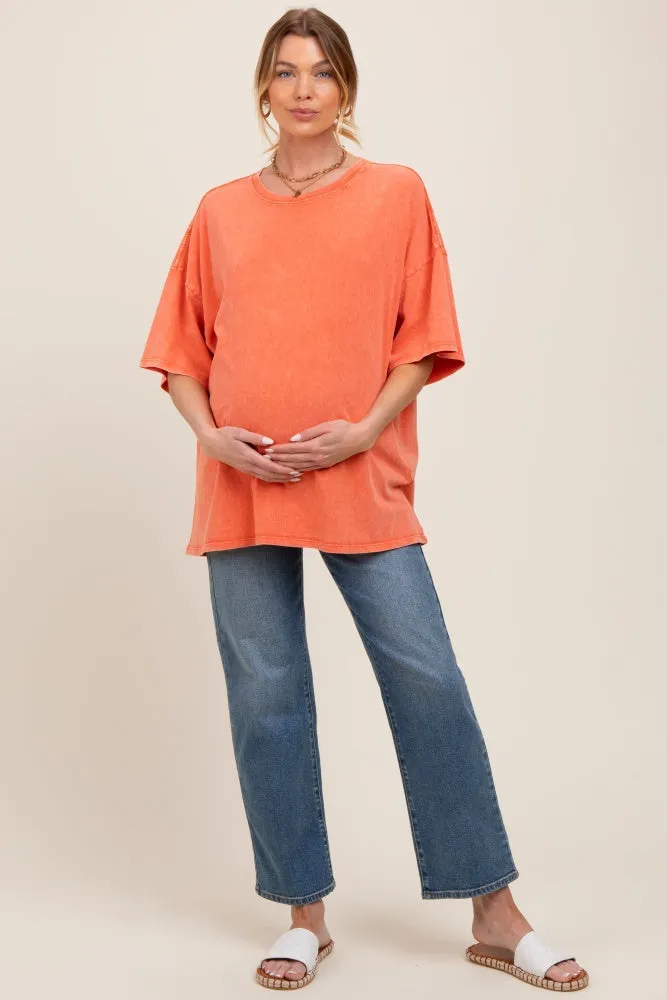 Orange Mineral Washed Oversized Maternity T-Shirt sold by Pinkblush