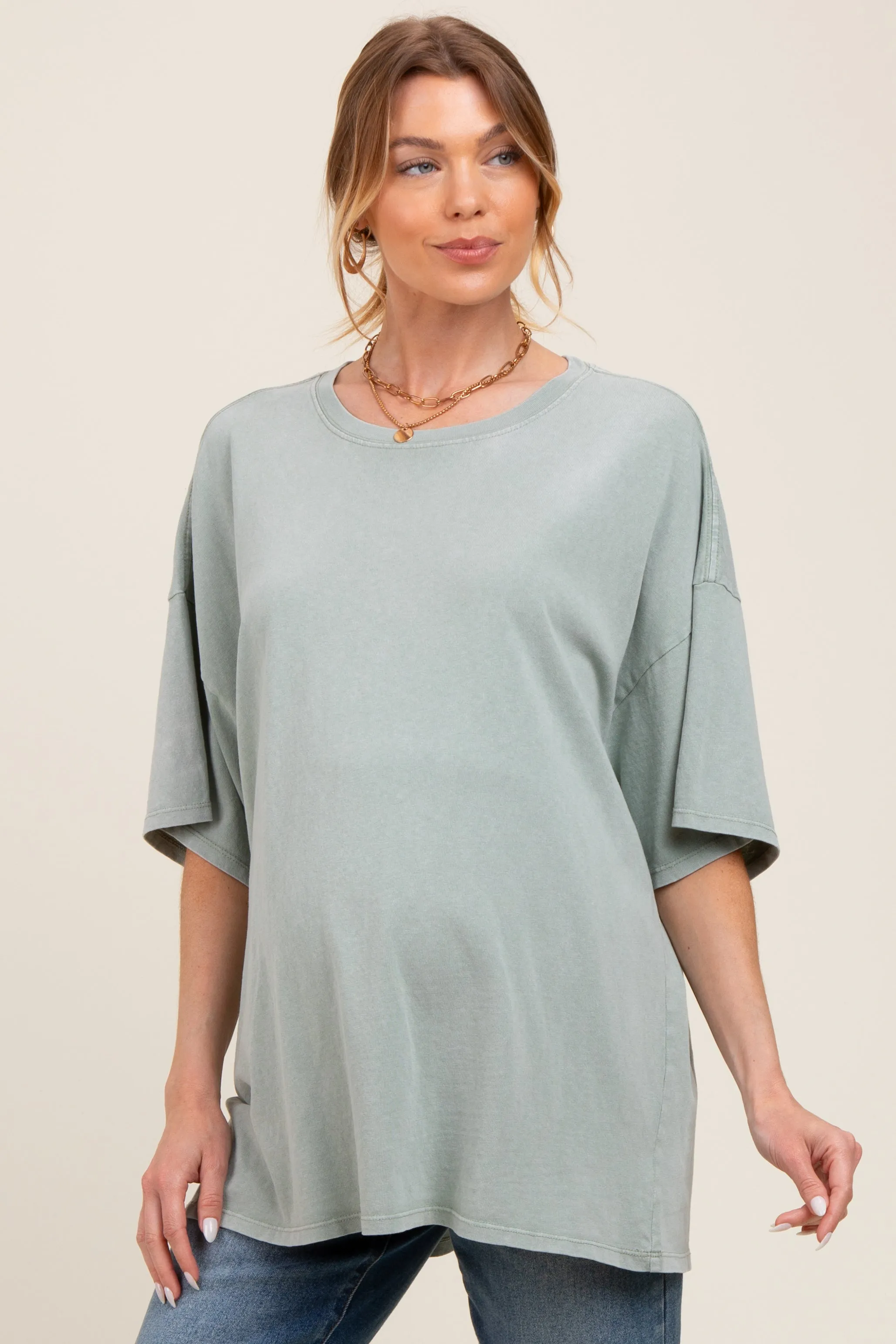 Sage Mineral Washed Oversized Maternity T-Shirt sold by Pinkblush product image thumbnail 2