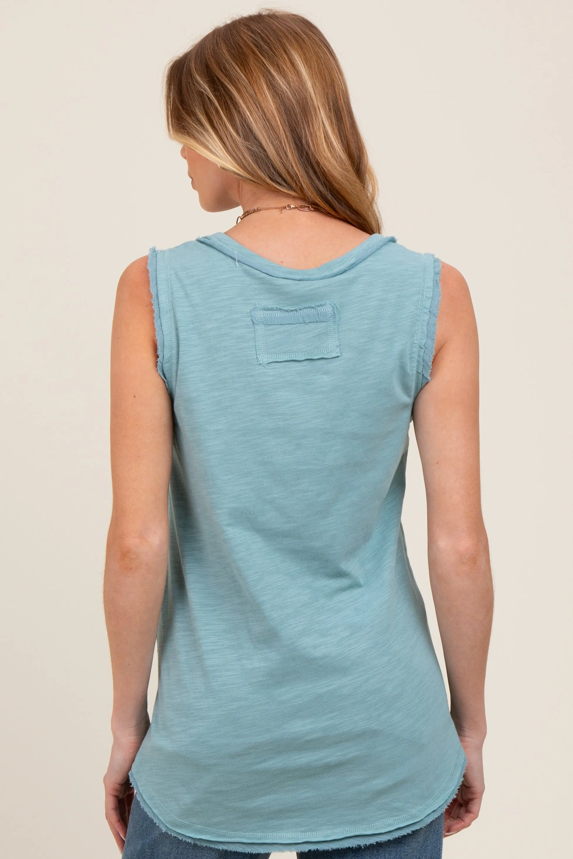 Light Blue Raw Hem Button Detail Sleeveless Maternity Top sold by Pinkblush product image thumbnail 3