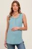 Light Blue Raw Hem Button Detail Sleeveless Maternity Top sold by Pinkblush