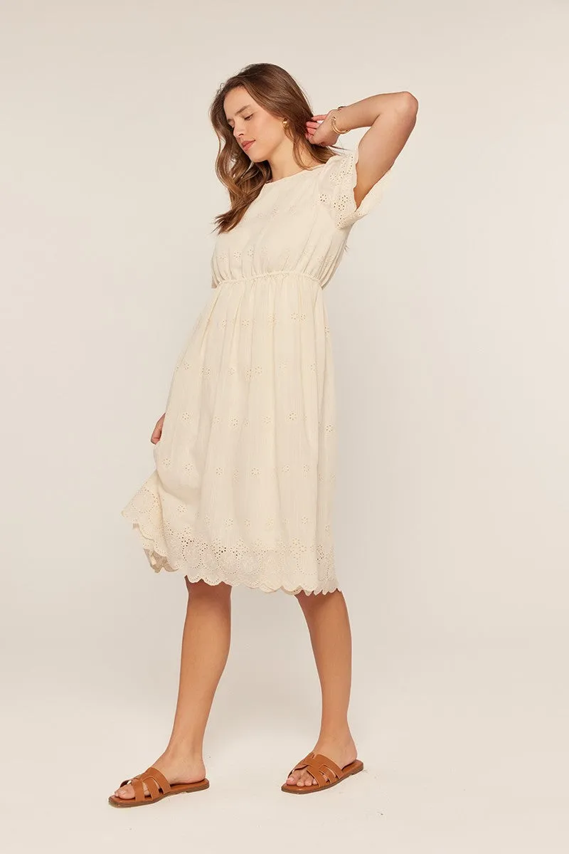 Cream Eyelet Lace Scallop Hem Midi Dress sold by Pinkblush product image thumbnail 3