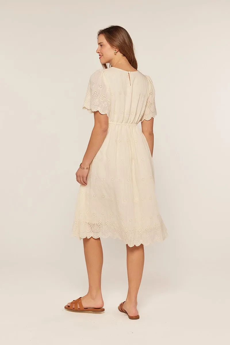 Cream Eyelet Lace Scallop Hem Midi Dress sold by Pinkblush product image thumbnail 4