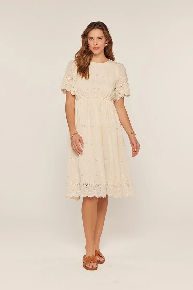 Cream Eyelet Lace Scallop Hem Midi Dress sold by Pinkblush