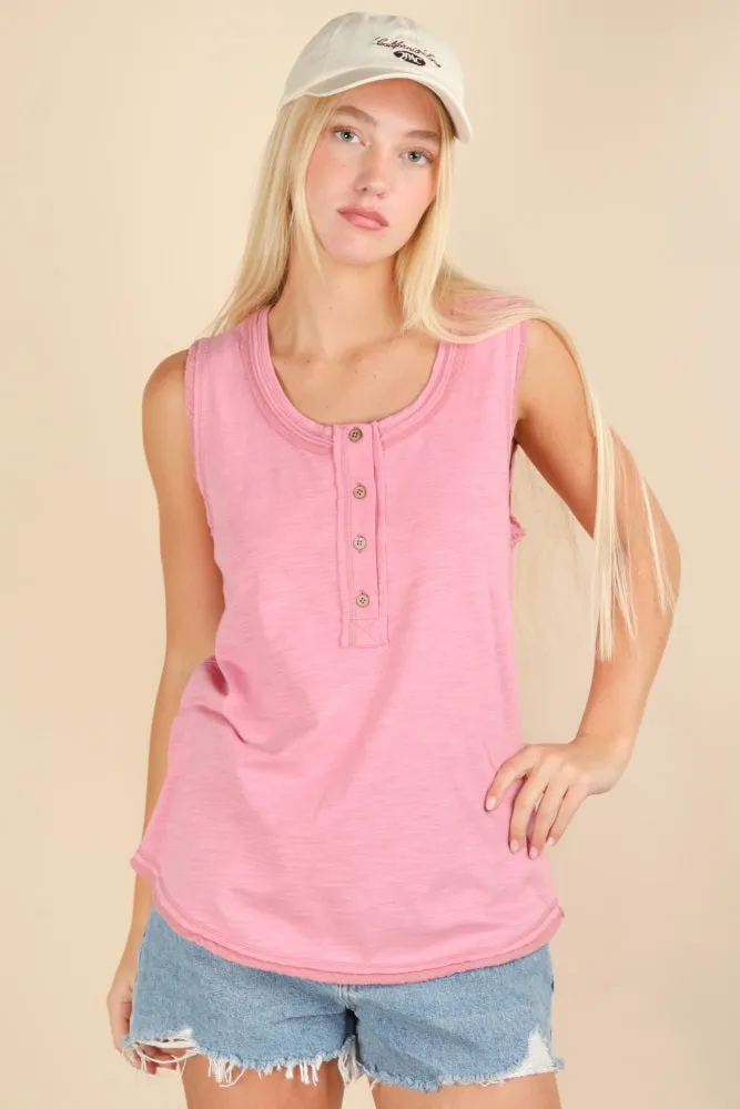 Pink Raw Hem Button Detail Sleeveless Maternity Top sold by Pinkblush product image thumbnail 4