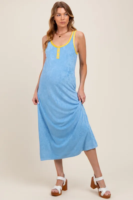 Light Blue Contrast Trim Terry Knit Sleeveless Maternity Dress sold by Pinkblush