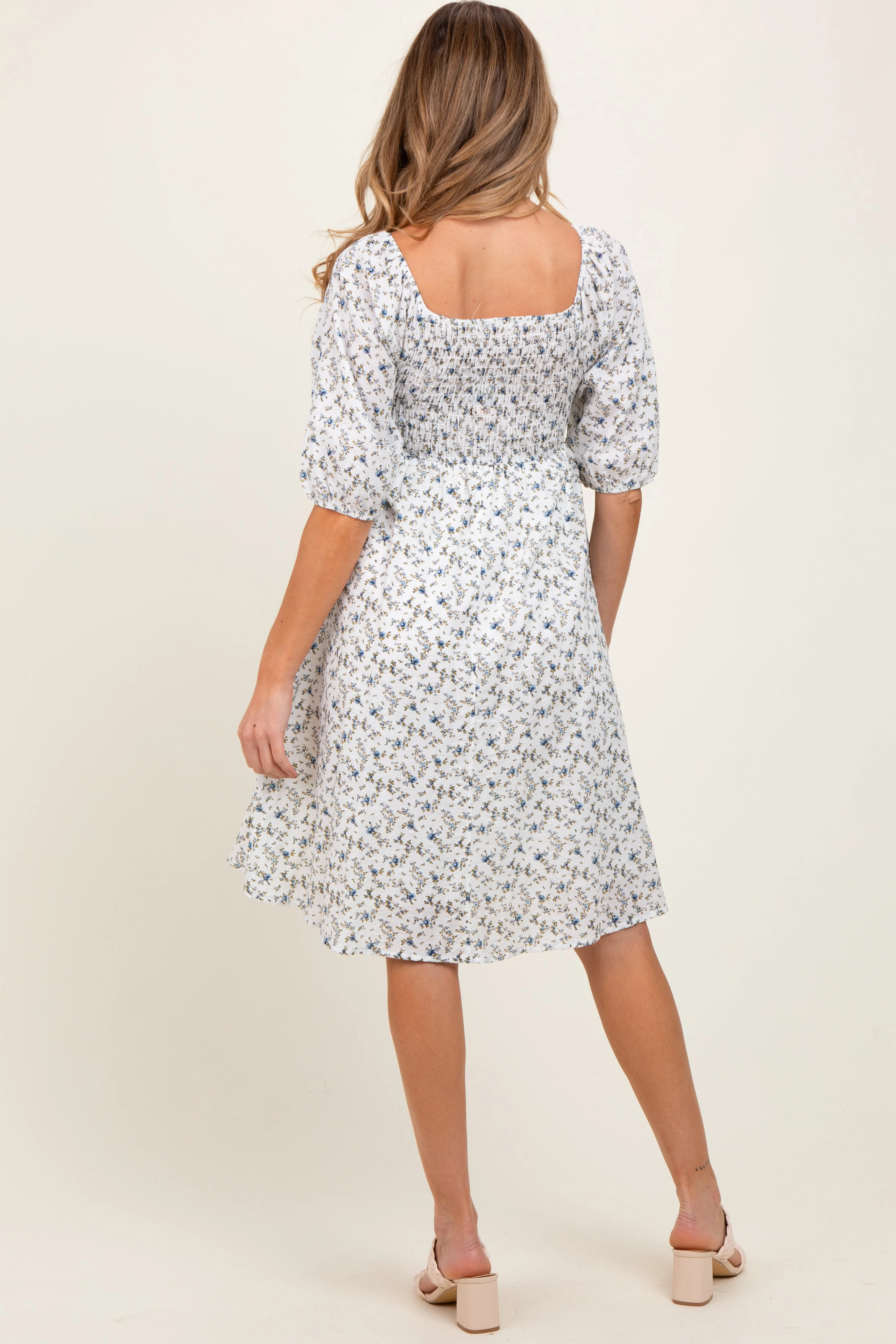 White Floral Smocked Maternity Midi Dress sold by Pinkblush product image thumbnail 3