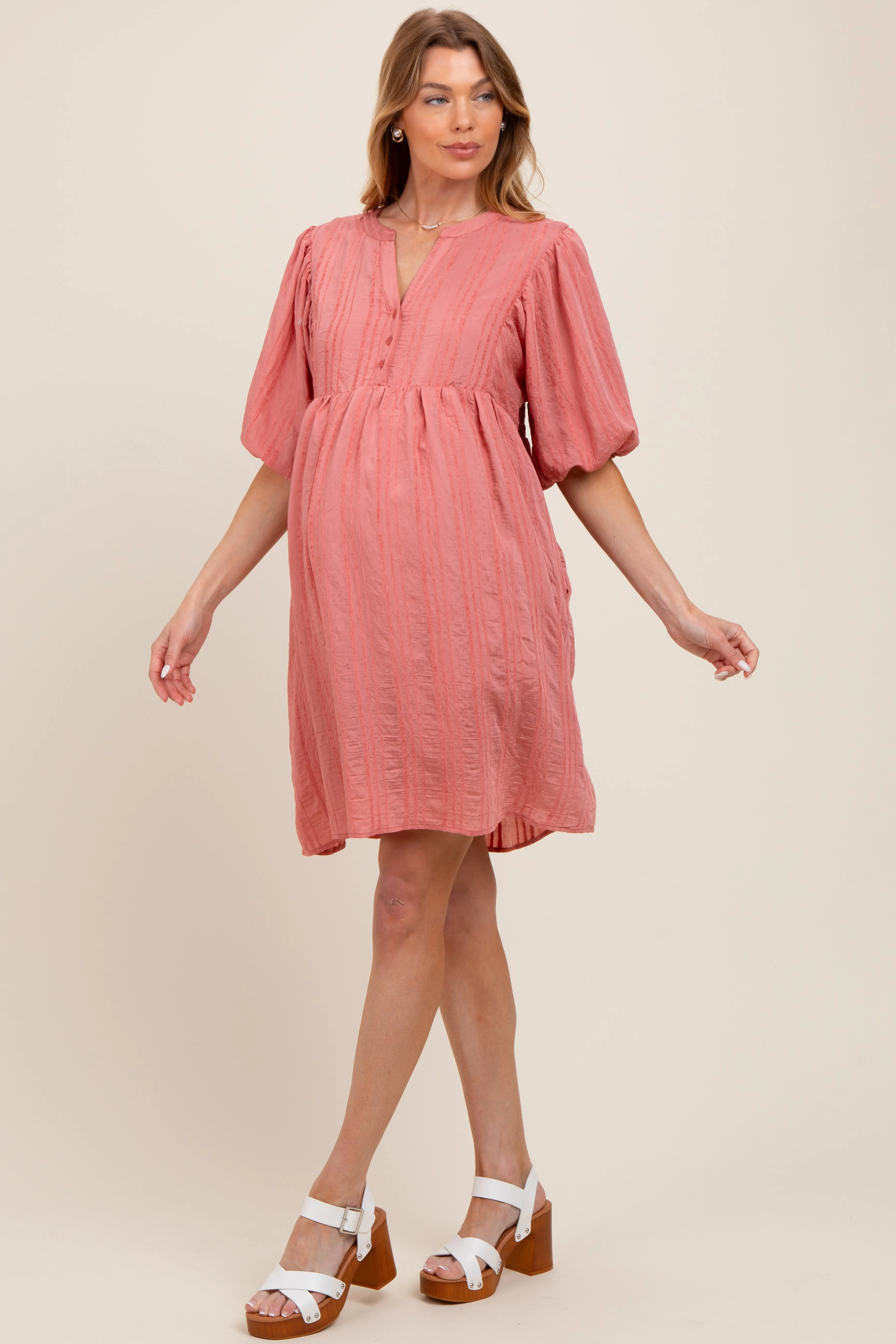 Mauve Sheer Stripe Textured Maternity Mini Dress sold by Pinkblush product image thumbnail 3