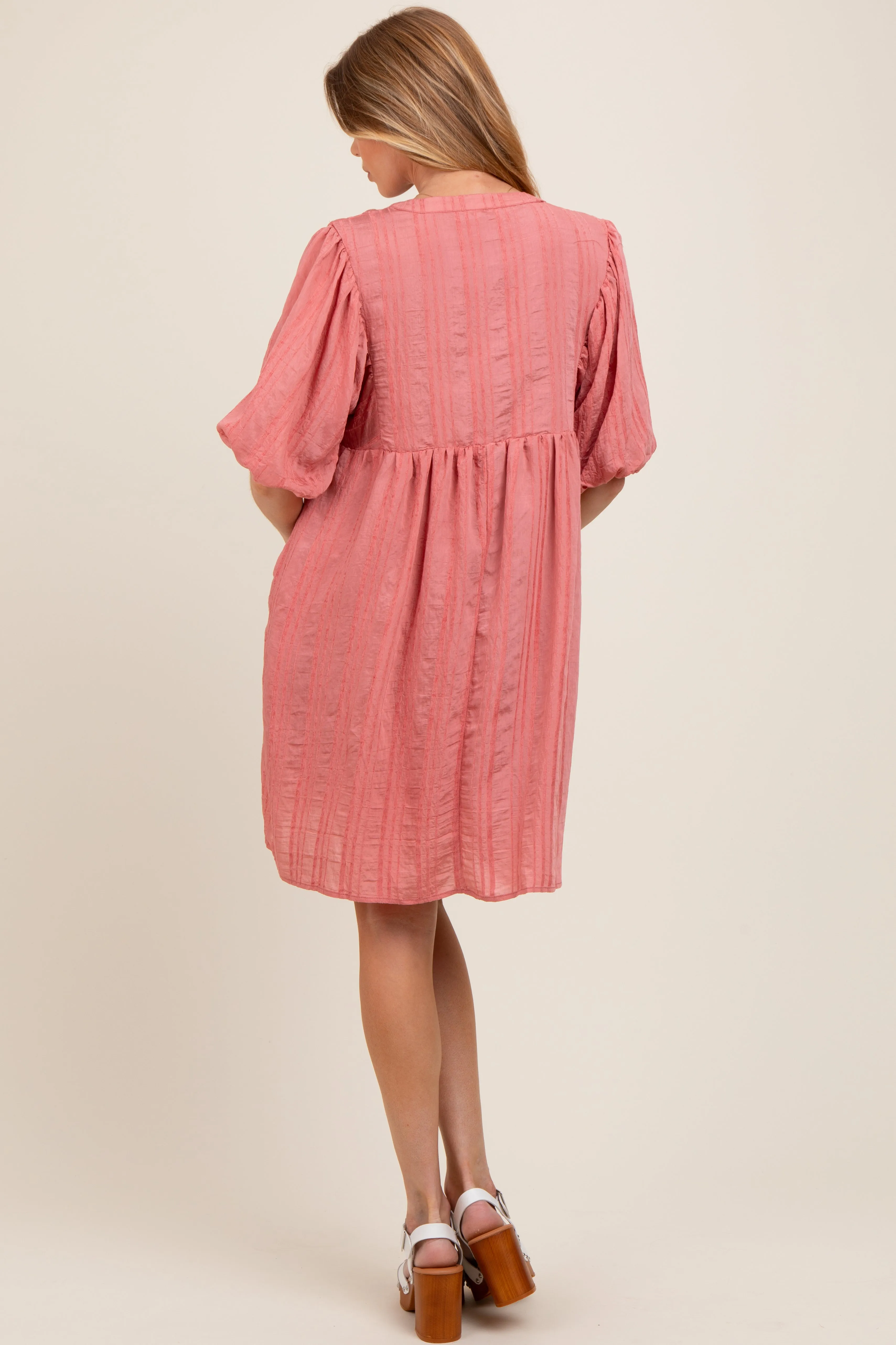 Mauve Sheer Stripe Textured Maternity Mini Dress sold by Pinkblush product image thumbnail 4