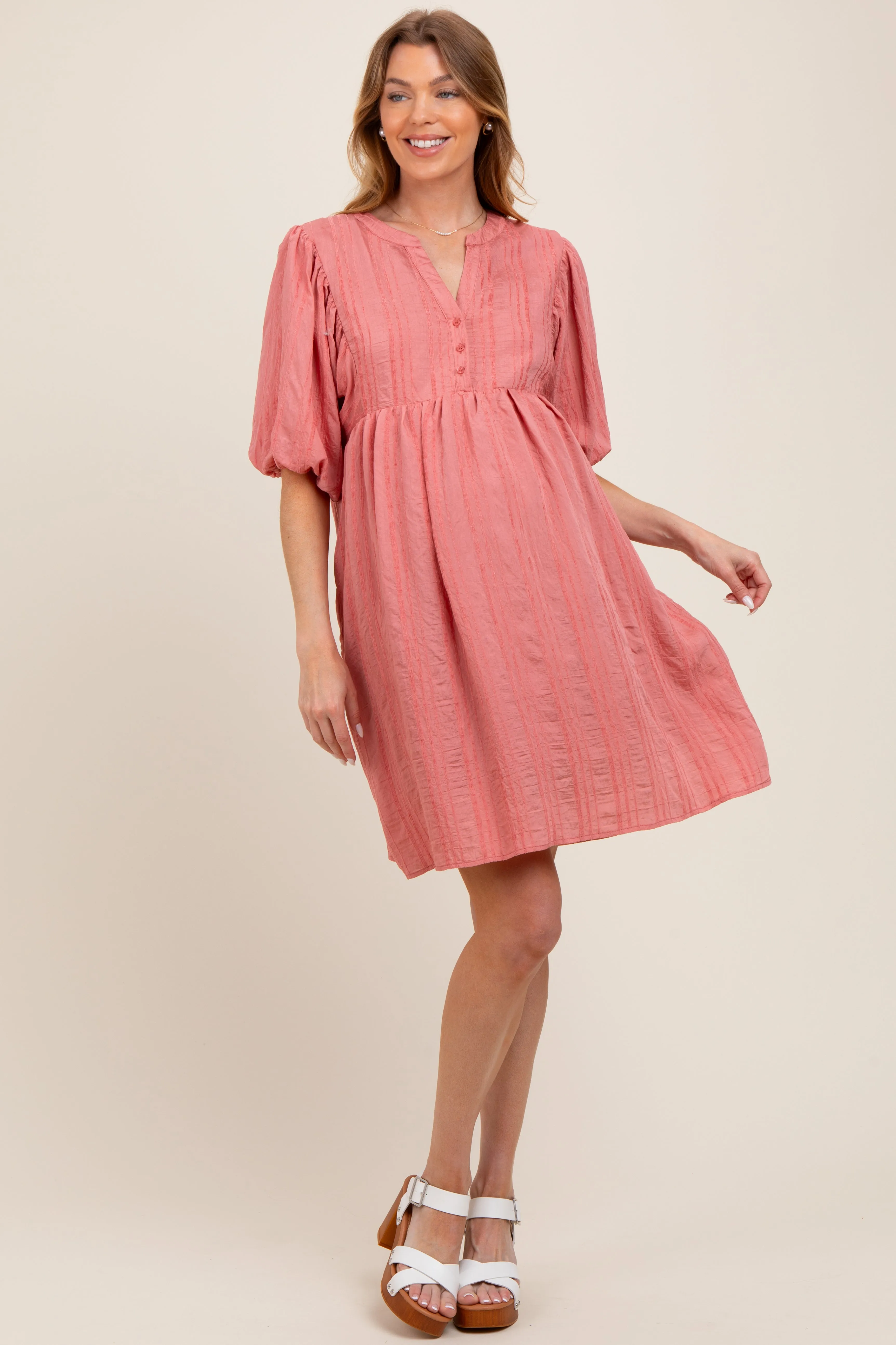 Mauve Sheer Stripe Textured Maternity Mini Dress sold by Pinkblush product image thumbnail 2