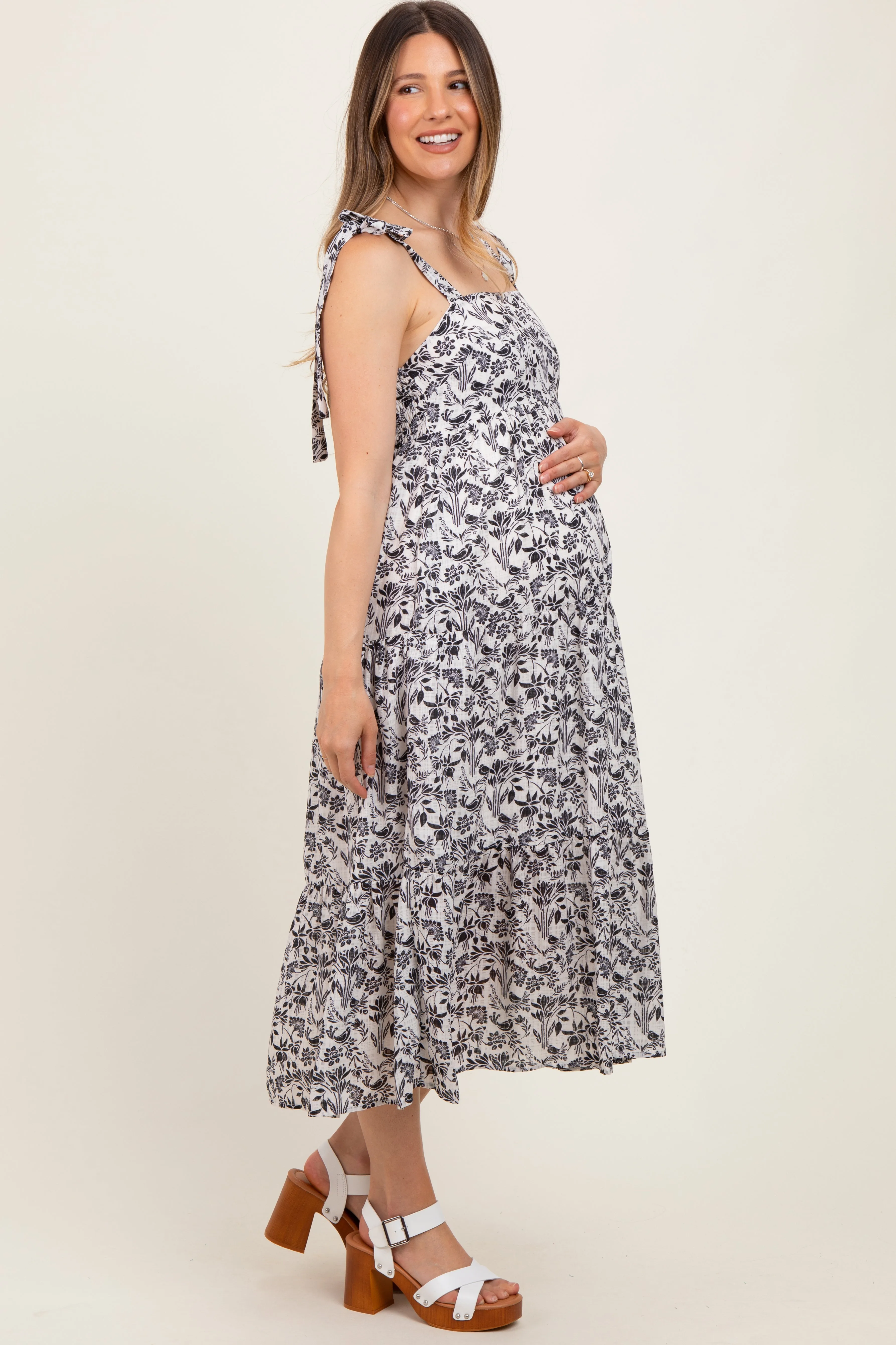 Black Multi Floral Tie Strap Maternity Maxi Dress sold by Pinkblush product image thumbnail 3
