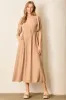Tan Linen Short Puff Sleeve Maternity Midi Dress sold by Pinkblush