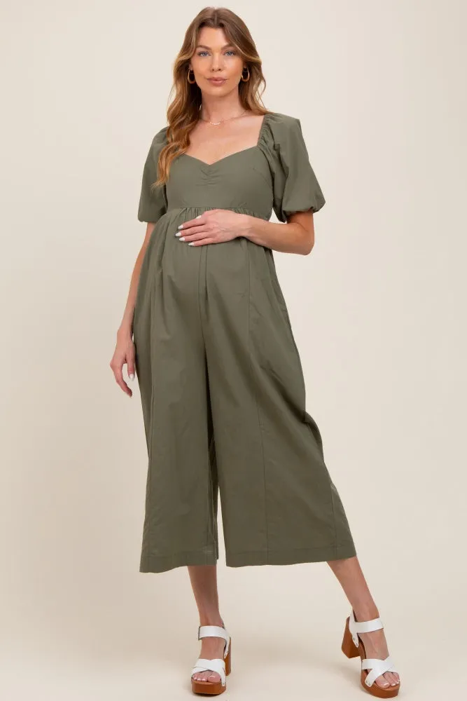 Olive Sweetheart Cropped Wide Leg Maternity Jumpsuit sold by Pinkblush