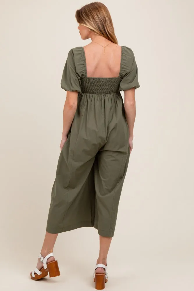 Olive Sweetheart Cropped Wide Leg Maternity Jumpsuit sold by Pinkblush product image thumbnail 2