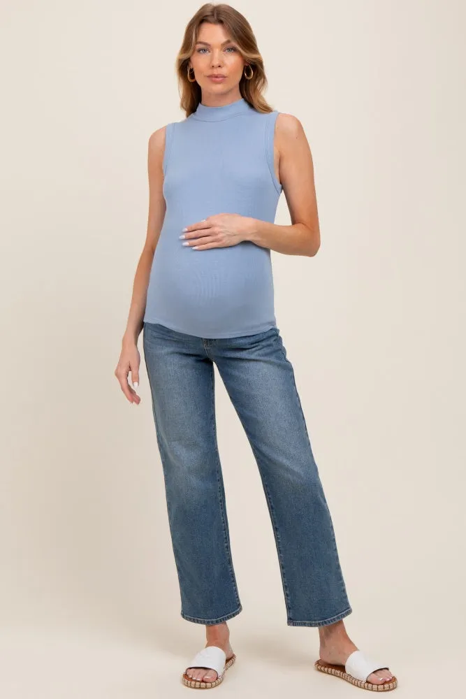 Blue Knit Mock Neck Sleeveless Maternity Top sold by Pinkblush product image thumbnail 2