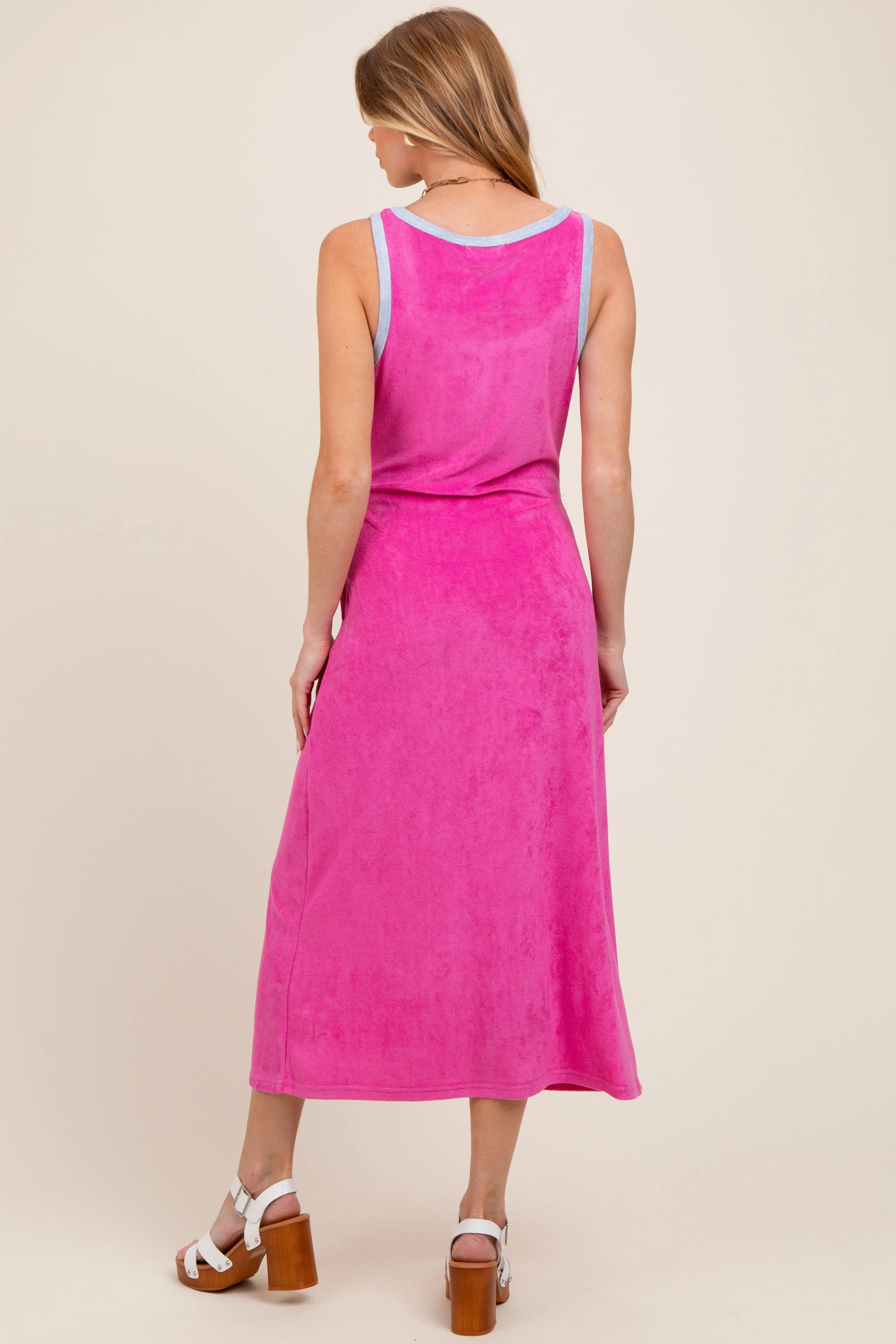 Fuchsia Contrast Trim Terry Knit Sleeveless Maternity Dress sold by Pinkblush product image thumbnail 3