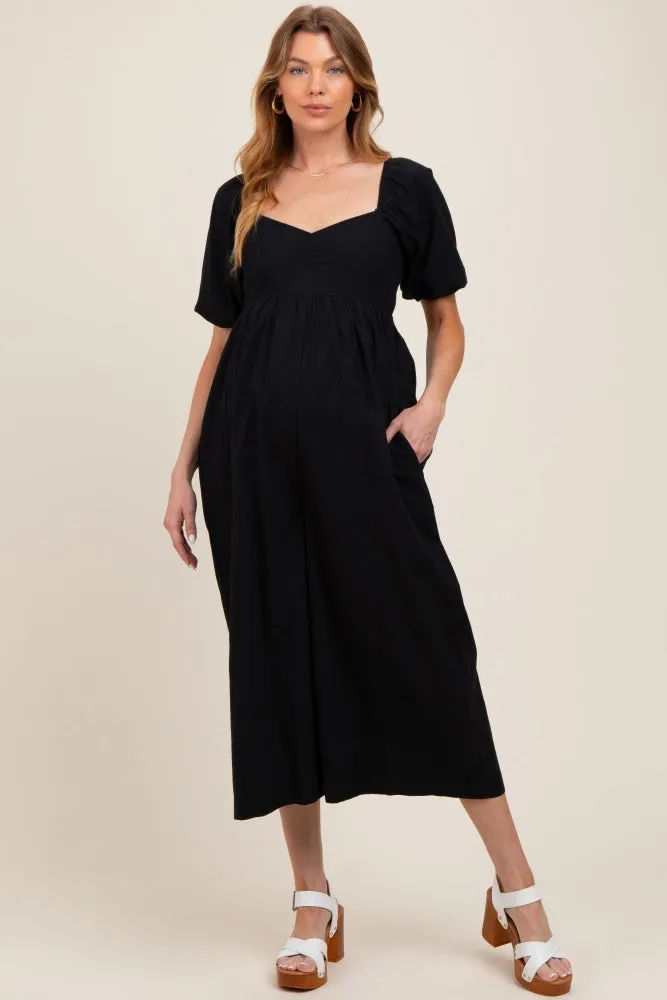 Black Sweetheart Cropped Wide Leg Maternity Jumpsuit sold by Pinkblush
