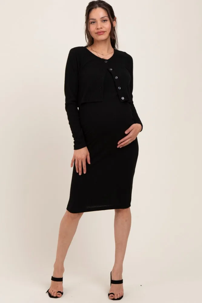 Black Crop Cardigan And Sleeveless Dress Maternity Set sold by Pinkblush