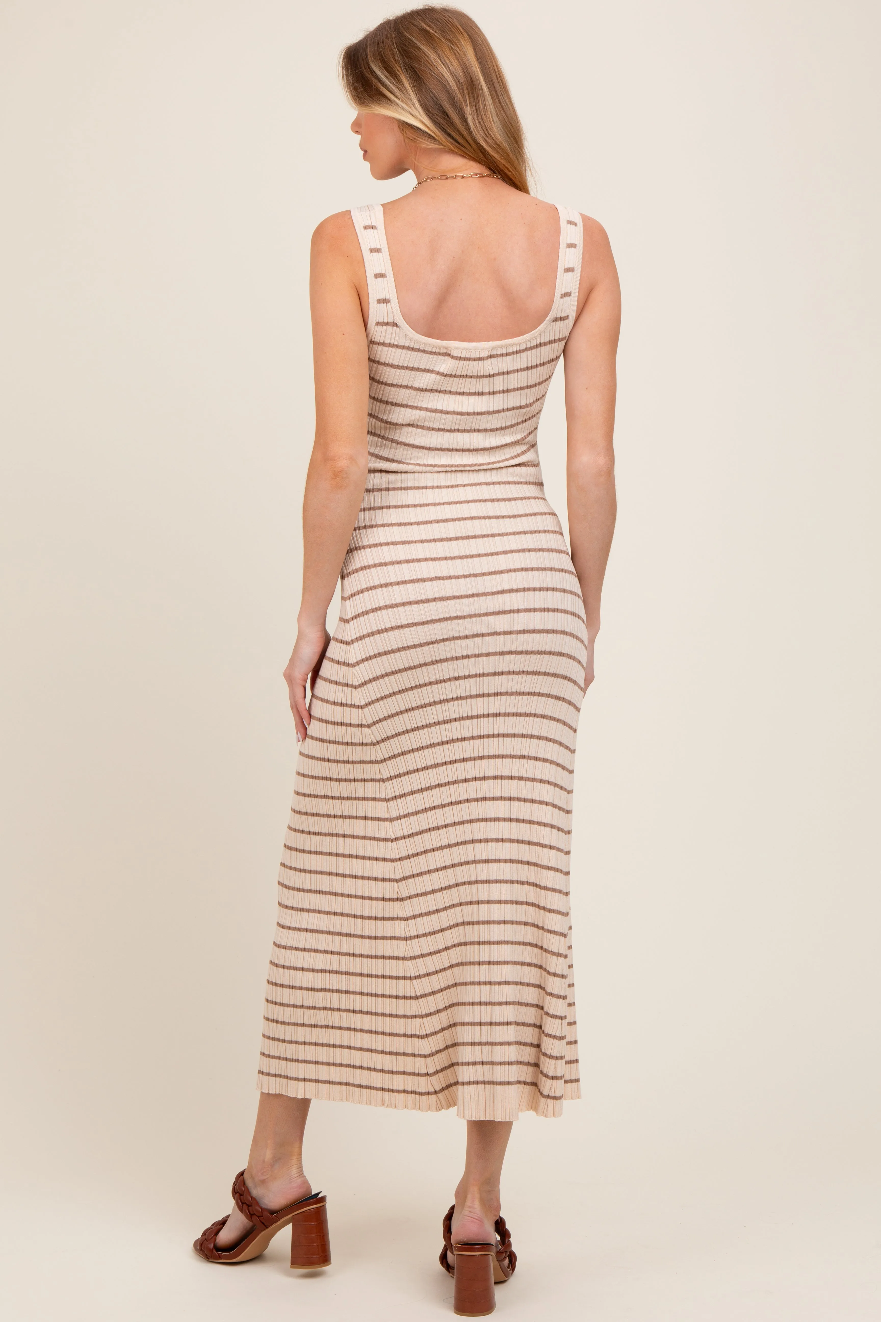 Natural/Mocha Lightweight Rib Fit And Flare Maternity Midi Dress sold by Pinkblush product image thumbnail 3