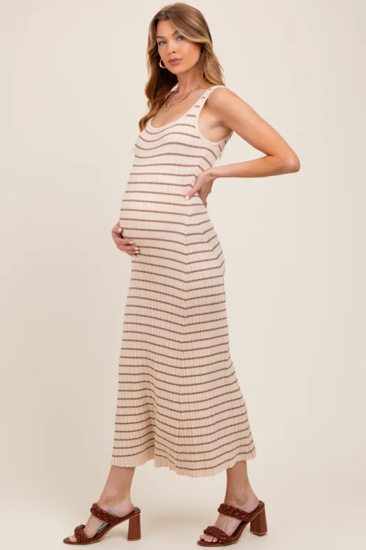Natural/Mocha Lightweight Rib Fit And Flare Maternity Midi Dress sold by Pinkblush