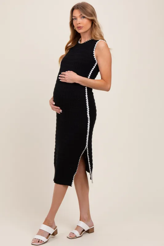 Black Pointelle Contrast Trim Sweater Maternity Midi Dress sold by Pinkblush