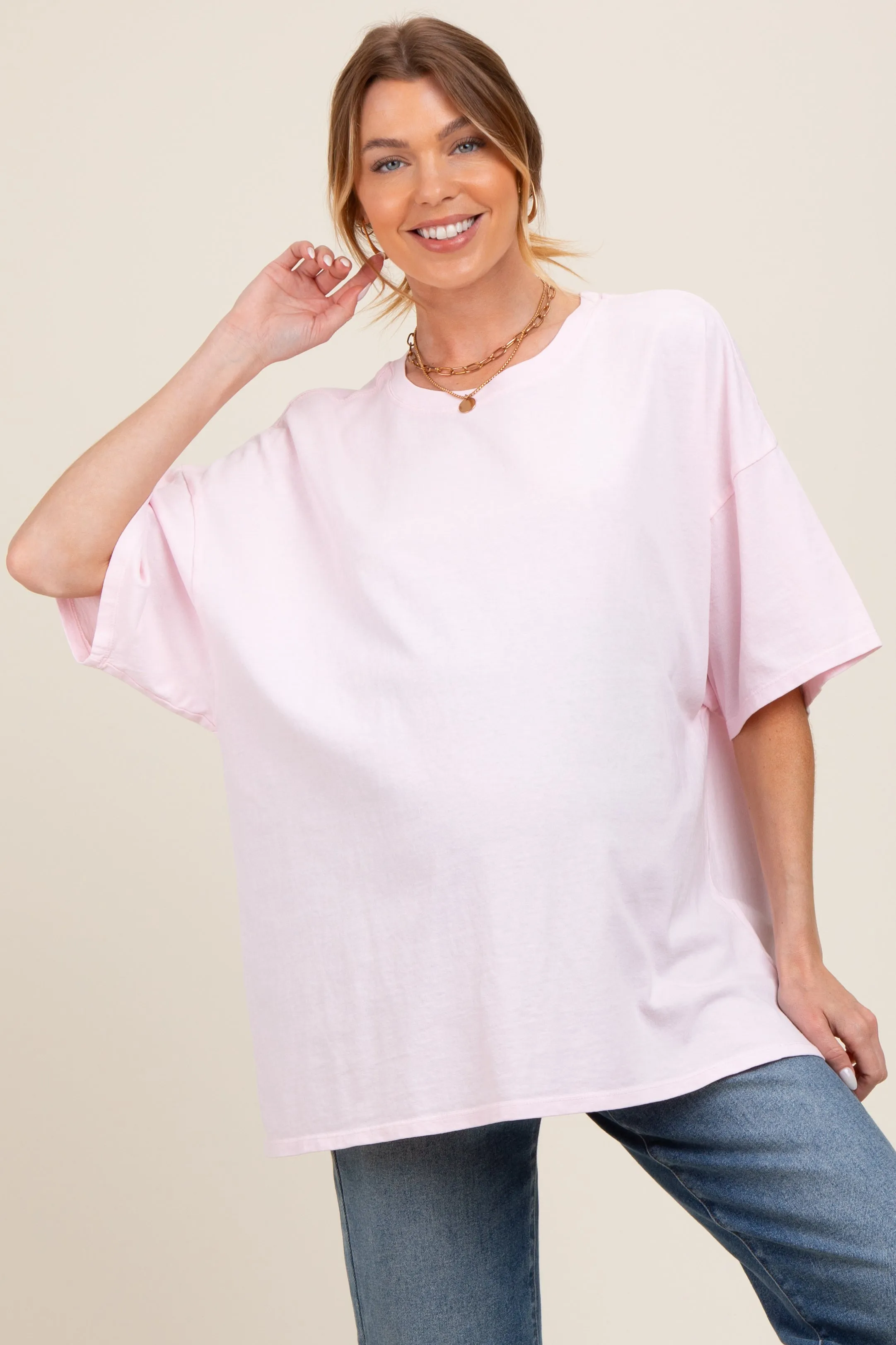 Light Pink Mineral Washed Oversized Maternity T-Shirt sold by Pinkblush product image thumbnail 2