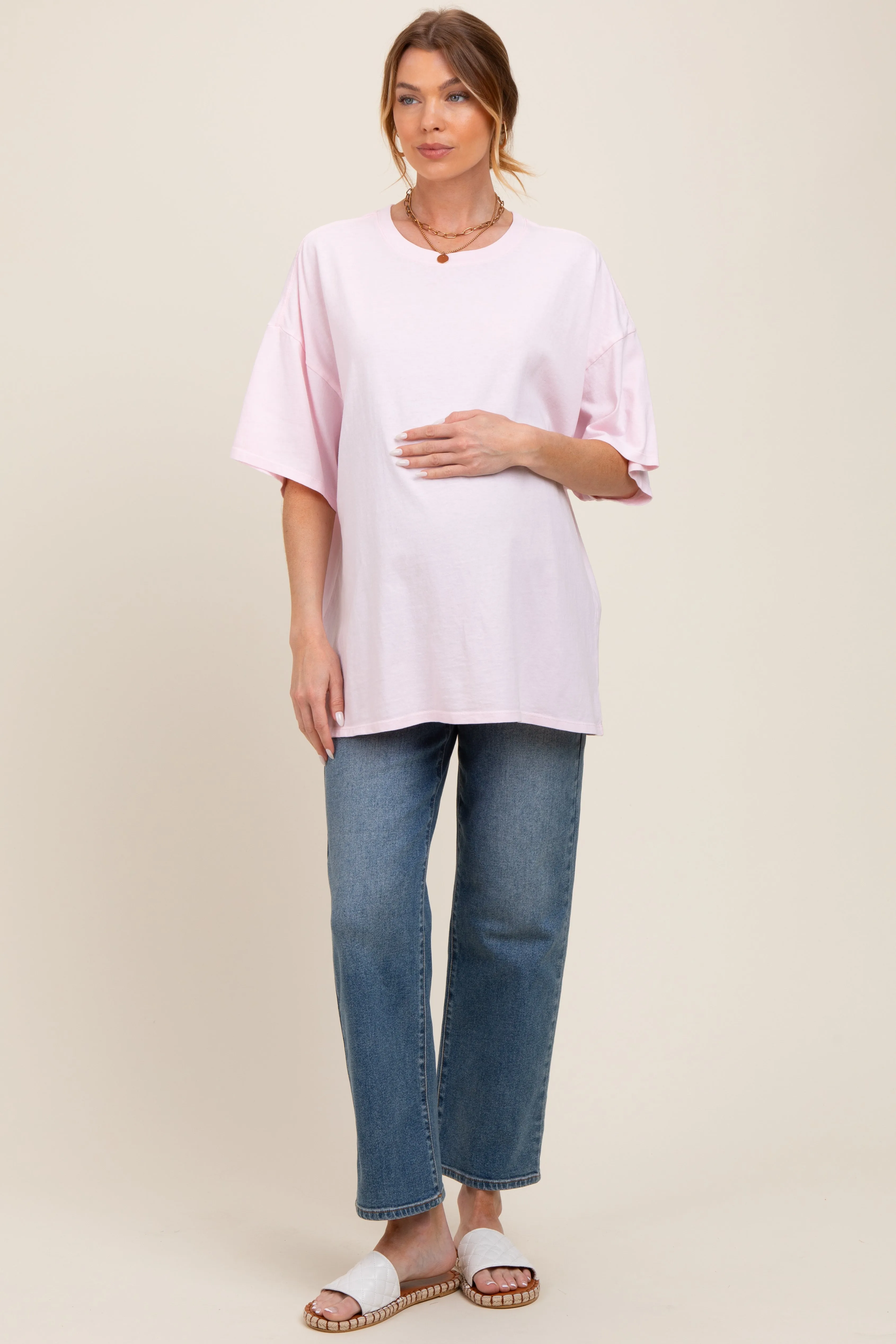 Light Pink Mineral Washed Oversized Maternity T-Shirt sold by Pinkblush